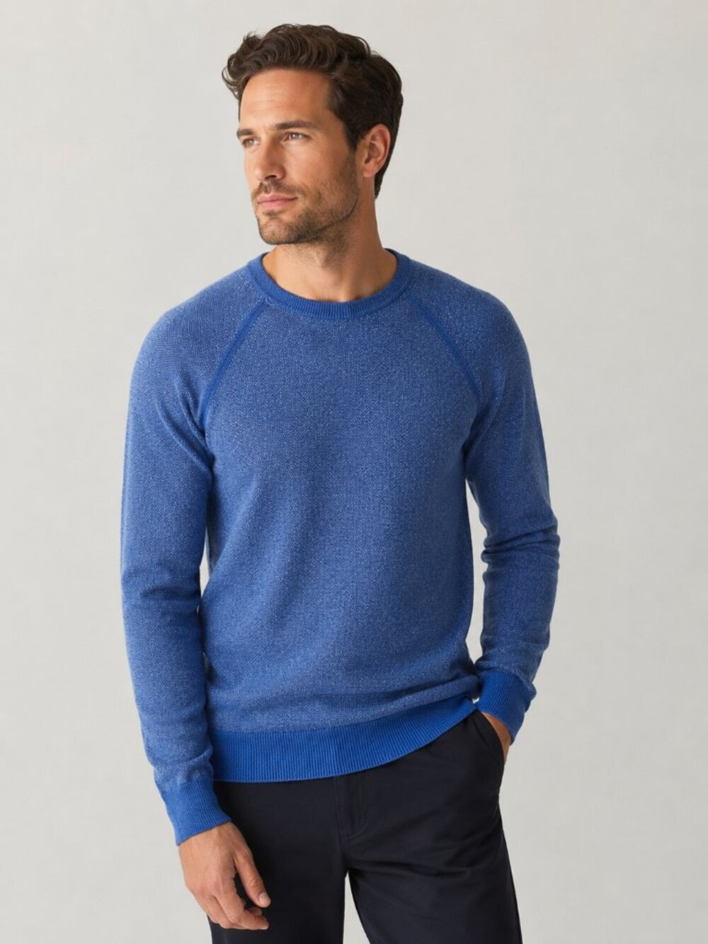 Vince Men's Birdseye Wool Cashmere Blend Crewneck Raglan Sweater Blue Medium M